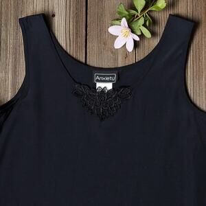 Vintage 80's 90's ANXIETY Floral Applique Black Tank Top M